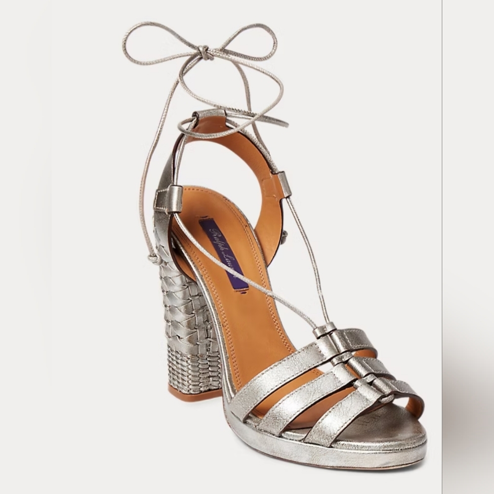 Ralph Lauren Purple Label Atida Metallic Calfskin Leather Sandal Sz 8.5B